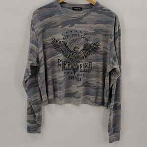 Zutter Freebird Oversized Small Graphic Logo Mineral Washed Camo Cropped Top